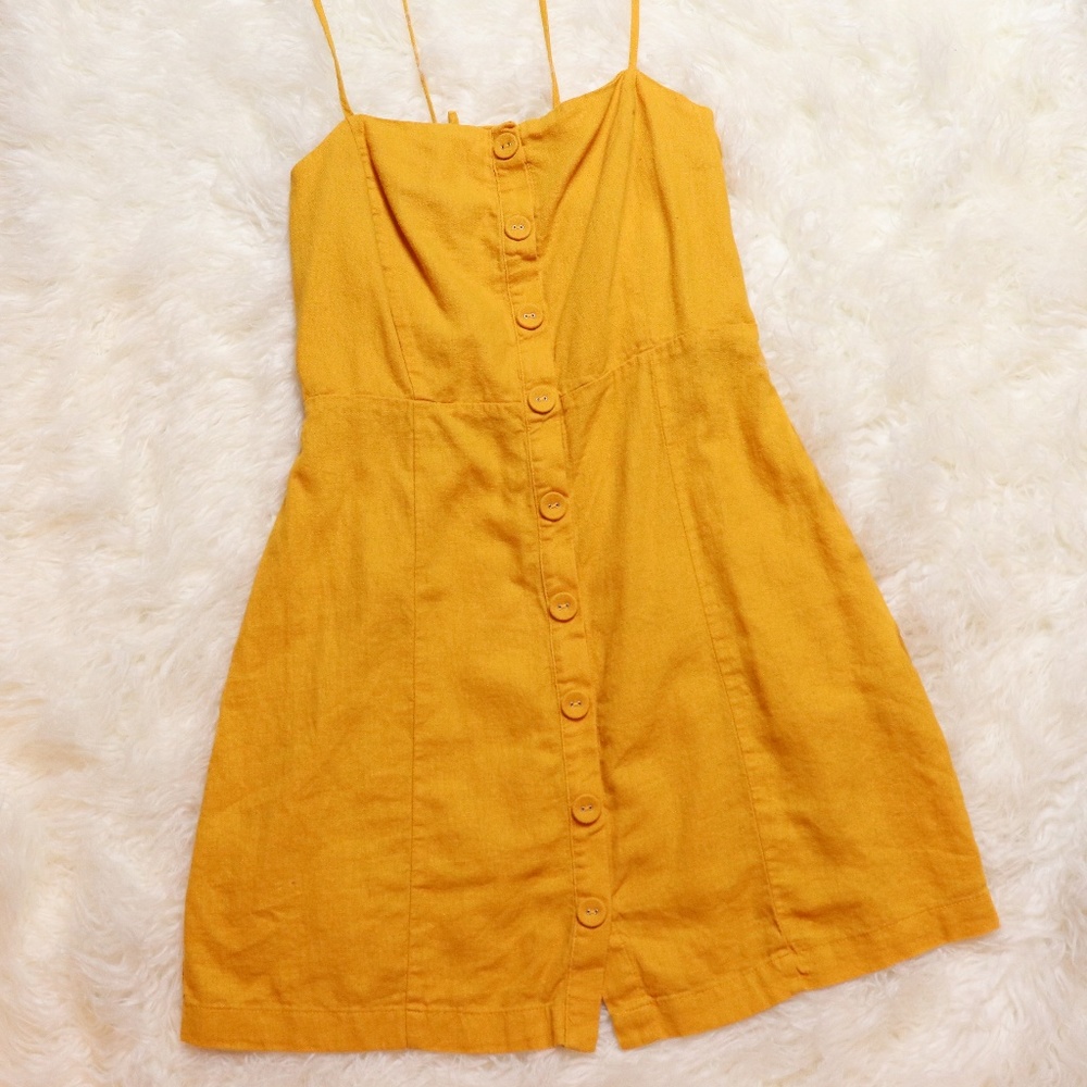 Forever 21 Mustard Yellow Linen Strappy Back Dress